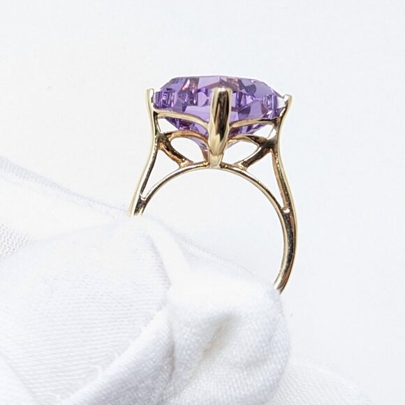 14k Vintage Solid Gold Fantasy Curvy Princess Cut Large Amethyst Cocktail Ring - Picture 3 of 10